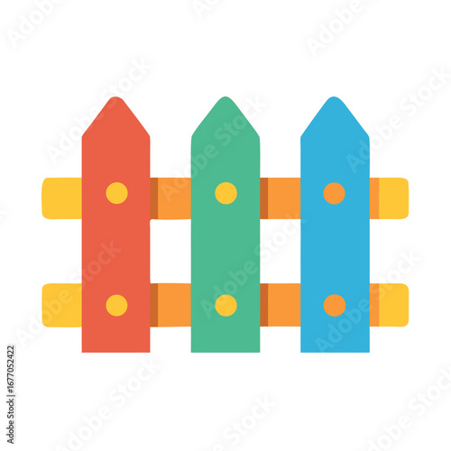 Colorful wooden fence in flat design style with bright colors  