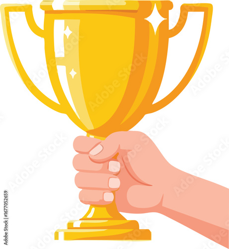 Winning hand holding golden trophy cup gold winner 4  prestige  cup  competition  game  gratitude
