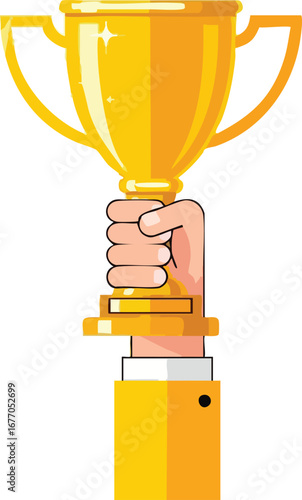 Winning hand holding golden trophy cup gold winner 5  accomplishment  cup  holding  game  best