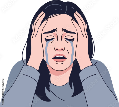 Woman crying sadness grief emotional distress illustration tears sad  troubled  illustration  despair  graphic  minimal