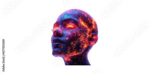 Wallpaper Mural Futuristic Digital Human Head With Glowing Neural Network. Ai And Technology Concept Isolated On Transparent Background Torontodigital.ca