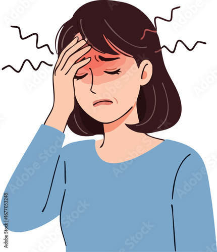 Woman suffering from headache and migraine pain discomfort  throbbing  suffering  anxiety  pain  health  medical