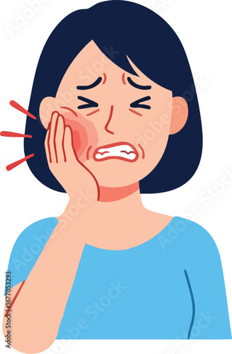 Woman suffering from severe tooth pain and holding her cheek toothache dental ache