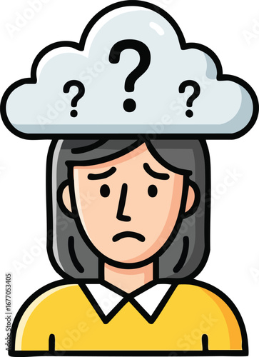 Woman with question cloud uncertain doubt problem girl person female uncertainty  confused  trouble  choice
