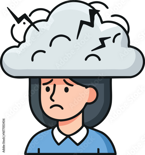Woman with storm cloud over head illustrating stress anxiety depression mood mental health