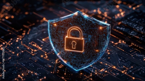 Exploring Innovative Cybersecurity Solutions with a Futuristic Shield Design Featuring Advanced Lock Technology for Enhanced Protection