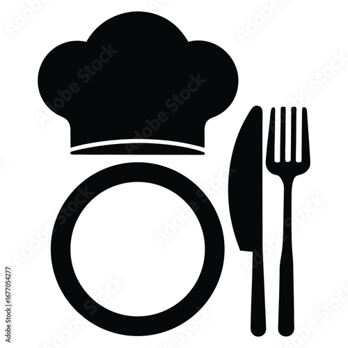 Chef hat spatula and ladle crossed isolated on white background