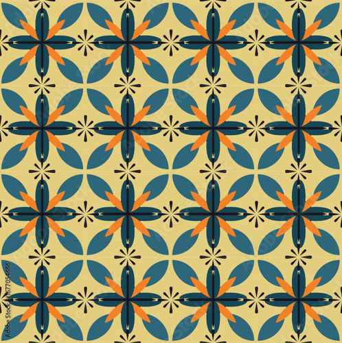 Classical Repeating Symmetric Botanical Decorative Pattern Vector Design