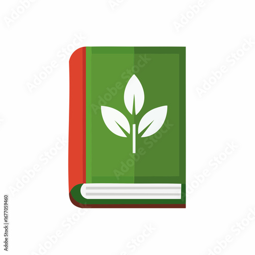 Botany Handbook with Green Cover and Leaf Icon Illustration