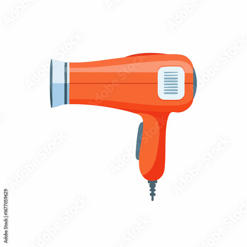 Vector illustration of a colorful cartoon hair dryer for personal care and grooming isolated against a clean white background