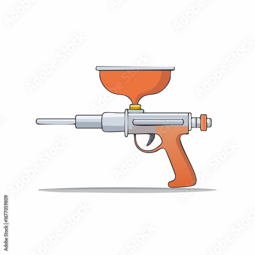 Cartoon paintball gun with orange hopper and silver barrel