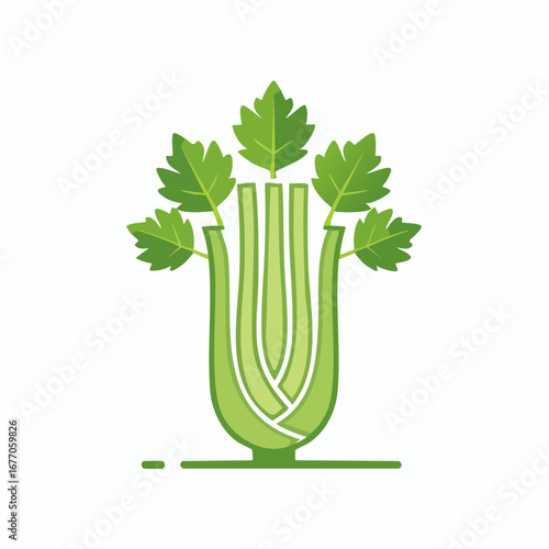 Stylized illustration of fresh green celery stalks with leaves
