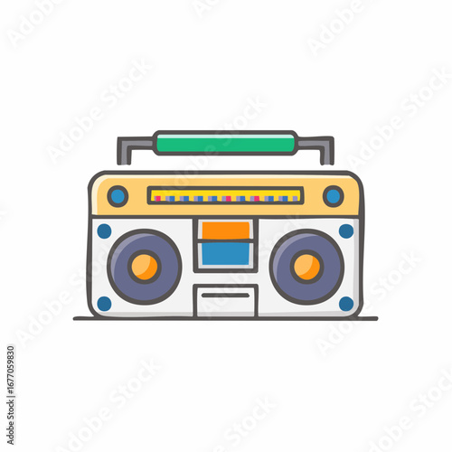 Vintage boombox with colorful retro design and carrying handle