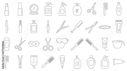 Set of beauty and hygiene line icons isolated on white