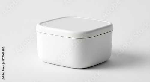 Empty white square food storage container