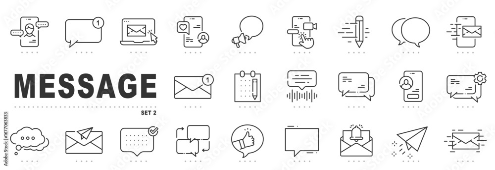 Obraz premium Message icons for chat, email, SMS, conversation bubbles, notifications, reply, send, voice