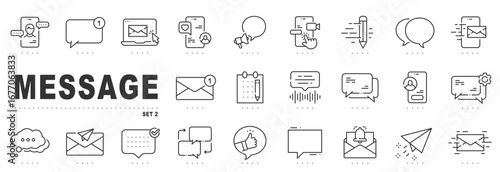 Message icons for chat, email, SMS, conversation bubbles, notifications, reply, send, voice