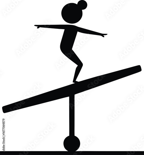Vector balance illustration of a person on seesaw