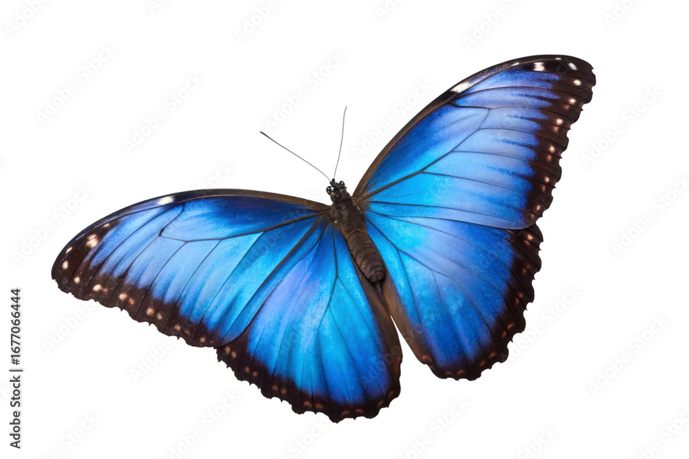Obraz premium Vibrant blue butterfly isolated on transparent background, a beautiful insect with intricate wing patterns