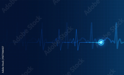 Glowing heartbeat flatline on dark monitor background, symbolizing medical emergency, cardiology, hospital, health, and patient diagnosis.