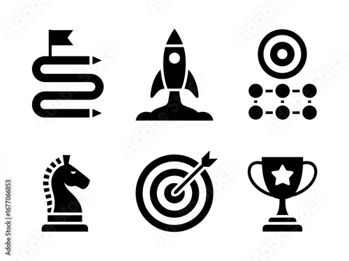 Roadmap, Rocket, Strategy and Goal Icon Set