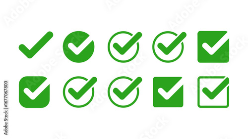 Green Check Mark and Tick Icon Set