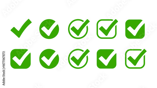 Green Check Mark and Tick Icon Set