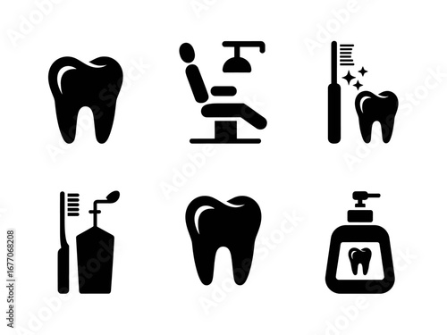 Dental Tools, Tooth Icon And Oral Care Product Icons