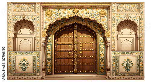 Traditional indian palace door with ornate architectural design