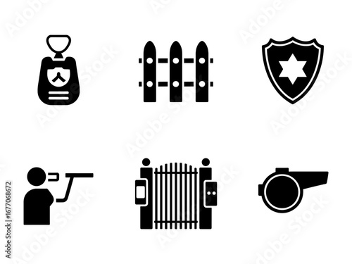 Perimeter Security and Safety Icons — Safety Vest Fence Gate Whistle Shield