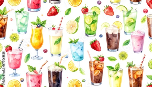 Colorful cocktails and drinks pattern
