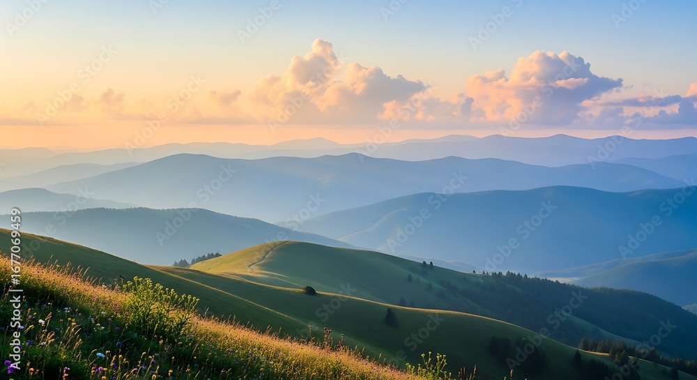 Obraz premium Sunrise Mountain Range Landscape.