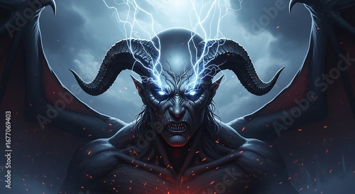 Powerful Demonic Figure, Focused and Intense.