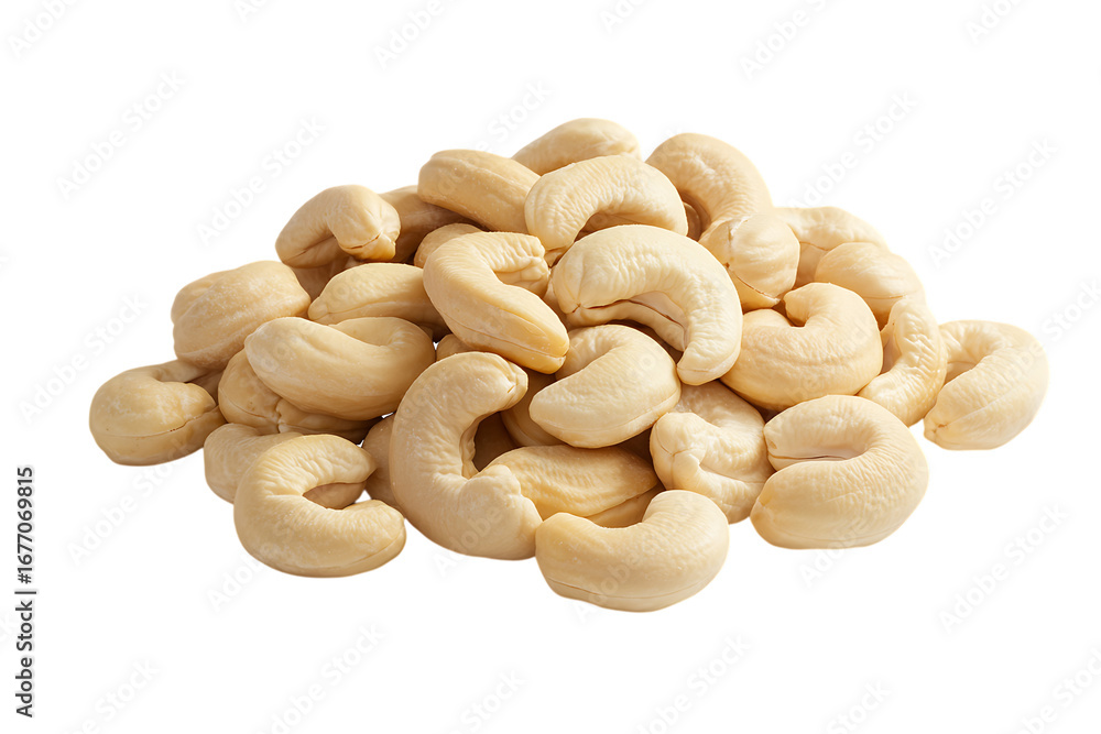 Fototapeta premium Pile of Raw Cashew Nuts isolated on a transparent background food ingredient