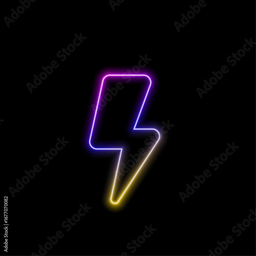 neon lightning. Colorful arrows and flashes, disco or nightclub emblems. Against vector signals