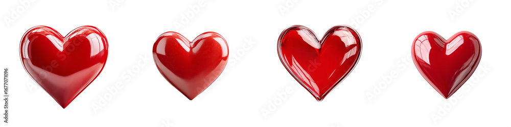 Fototapeta premium Glossy Red Heart Shapes - Romantic Valentine's Day Elements