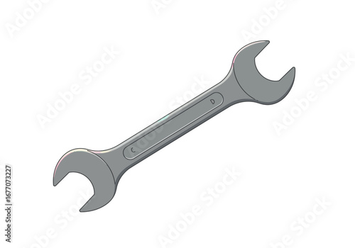 Closeup of a metallic wrench a common hand tool.