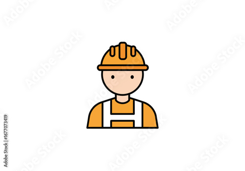 Construction Worker in Hard Hat and Overalls.