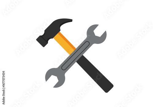 Crossed Hammer and Wrench: Industrial Repair Tools.