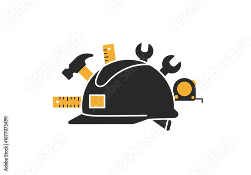 Construction Worker Helmet with Tools.