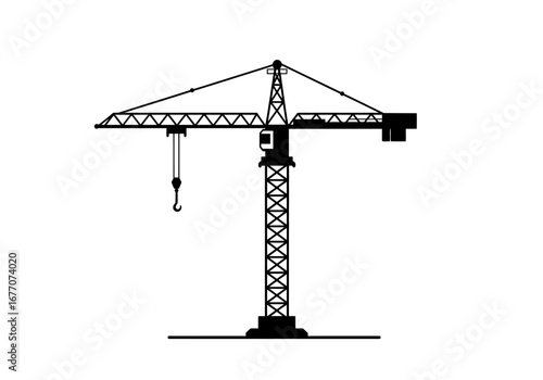 Construction Crane Black and White Illustration.