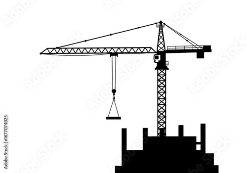 Construction Crane Over Building Under Construction.