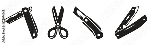 Vector illustration cutter knife silhouette collection
