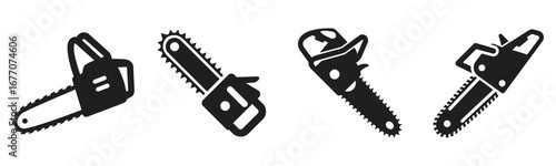 Modern chainsaw vector silhouette collection illustration