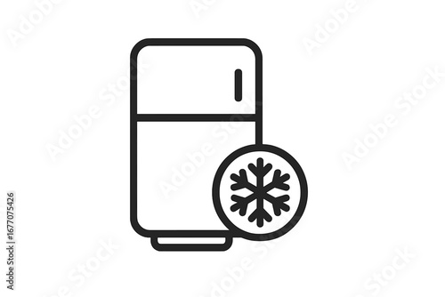 Cold storage linear icon. Refrigerator, freezer symbol with snowflake. Kitchen appliance, cooling, and freezing concept. Minimal vector illustration for web, apps, graphic design.