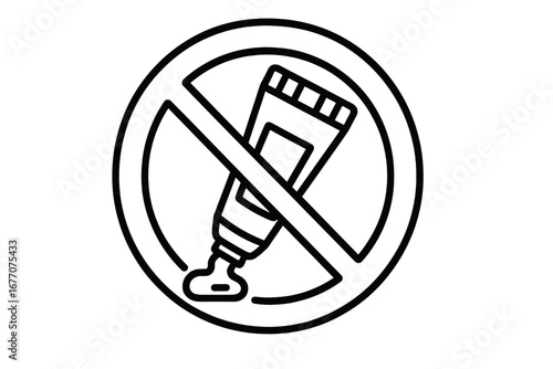 No cream or ointment line icon. Prohibited symbol for allergens, cosmetics, topical medication. Vector outline for beauty, dermatology, regulatory warning signs and concepts.