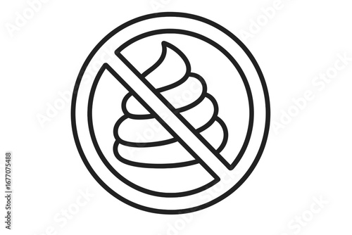 No pooping sign vector line icon. Dog fouling prohibited symbol. Clean up after your pet warning sticker. Turd, excrement forbidden. Public park hygiene rule illustration.