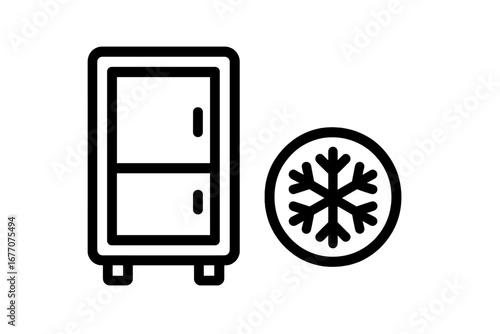 Cold storage linear icon. Freezer, refrigerator and snowflake symbol. Food preservation, freezing temperature concept. Minimal vector illustration for web, app, logo, ui, ux.
