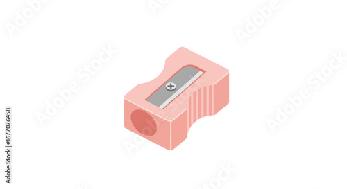 Isometric illustration of a pink pencil sharpener on a white background simple and clean design