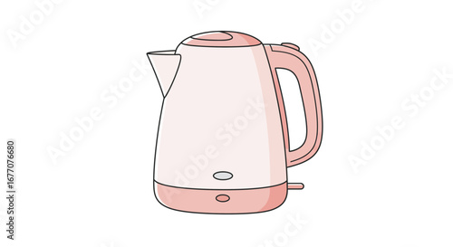 Illustration of a pink electric kettle with a handle and spout on a white background plain style